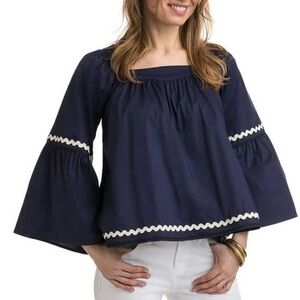 Vineyard Vines Ric Rac Navy Blue Women's Top with Bell Sleeves